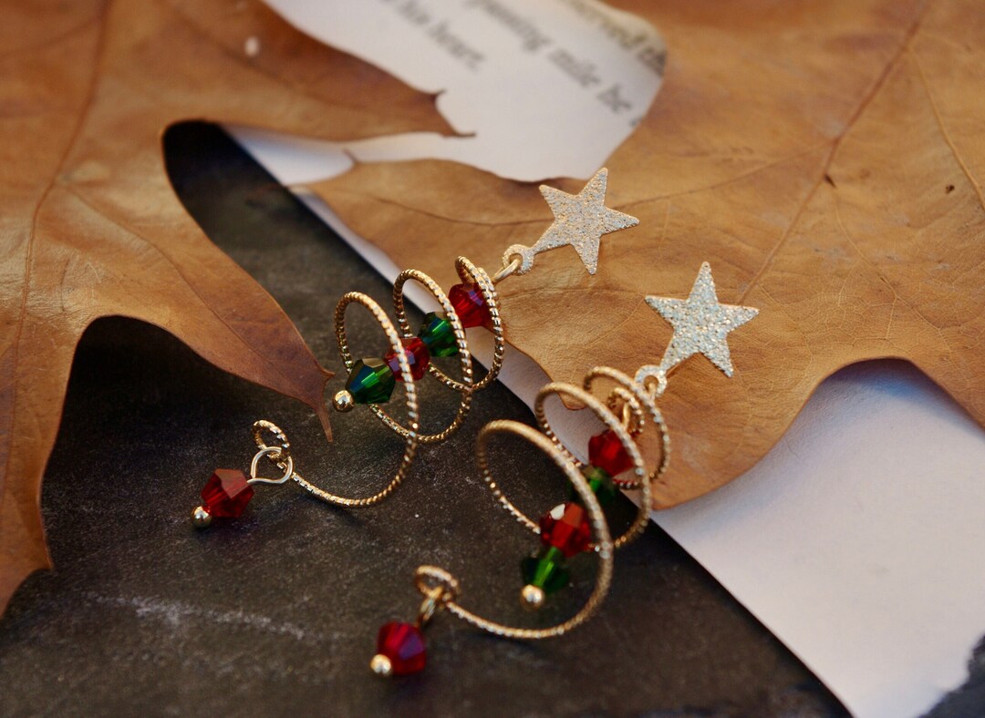 Magical Multicolor Vintage Style Spiral Christmas Tree Earrings With
