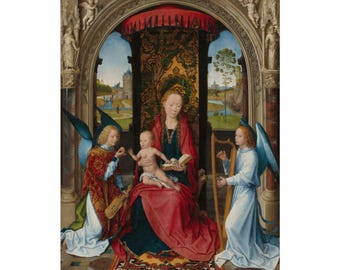 Madonna and Child with Angels, c. 1479 - Hans Memling - Netherlandish - Matte Vertical Poster- Reproduction Restored Print Art