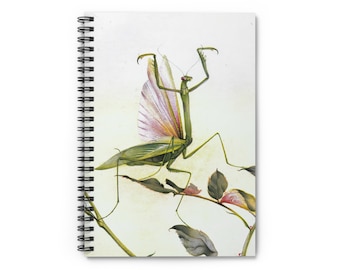 Preying Mantis Spiral Notebook - Ruled Line - Reproduction Vintage print - Insect notebook made from vintage ephemera Print
