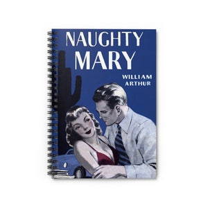 Naughty Mary Notebook - Ruled Line - Reproduction print - Film Noir Style Vintage book cover art - Detective pop art style blue - Romance