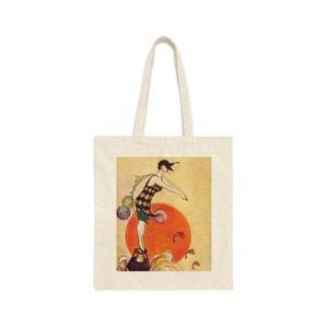Vintage Reproduction Print Cotton Canvas Tote Bag - Vintage Ephemera Illustrated Print Tote Bag - Purse - Diving Girl - Swimmer - High Dive