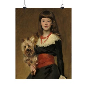 Miss Beatrice Townsend, 1882 -  John Singer Sargent - American - Matte Vertical Poster- Reproduction Restored Print Art - Girl and Yorkie