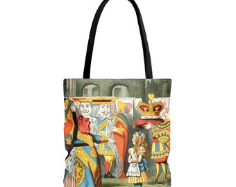 Alice and the Queen of Hearts Alice in Wonderland - Double Sided Illustration Tote - Vintage Reproduction Print Cotton Canvas Tote Bag