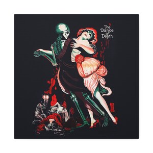 De Dans van de Dood - Vintage reproductie Gallery Wrap Canvas Print - Matte Verticale Poster - Ephemera Print Illustratie - Skeleton Art
