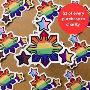 Filipino Gay Pride Sticker | LGBTQ Philippines Sun Stars Flag | Bakla Bading Lesbian Queer American Trans | Brown Black Intersex | Month