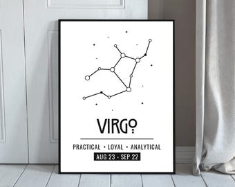 Minimalist Virgo Constellation Print: Zodiac Astrology Art (Digital Download, 5 Sizes Included)