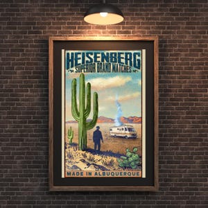 Heisenberg Retro Poster - Breaking Bad Walter White Kunstwerk, Vintage RV Illustration, digitale Wandkunst, südwestlicher Kaktusdekor