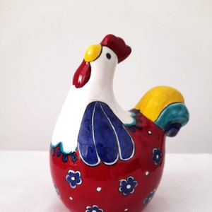 Handpainted Ceramic Hen Figurine: Colorful Floral Home Decor