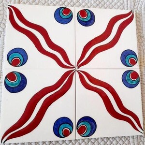 Çintemani Handpainted Iznik Style Wall Tile, Floral Scroll Pattern, Ceramic Trivet with inifinetly patterns