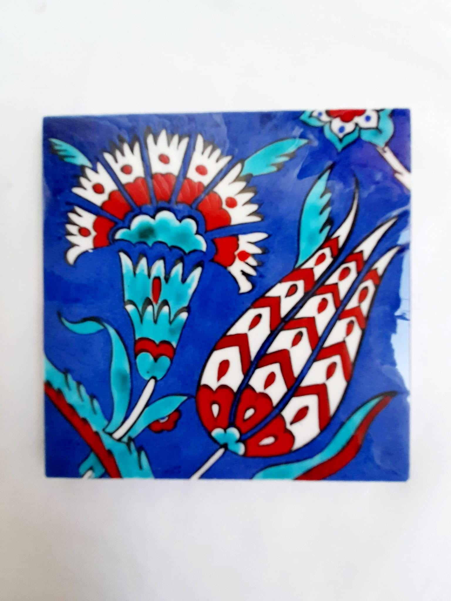 Handpainted Iznik Style Wall Tile, Floral Scroll Pattern Tile, Ceramic ...