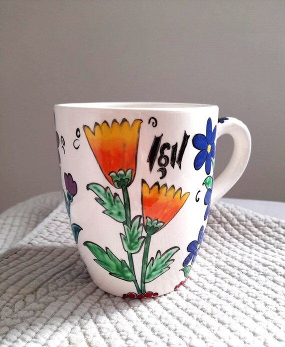 Personalized Coffee Mug in Colorfull Iznik Ceramic Adorned With Tulips, and  Blooming Flowers - Etsy