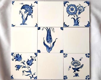 Handpainted Iznik Style Ceramic Tile Panel, Floral Scroll Pattern Fire Place , Kitchen Backsplash