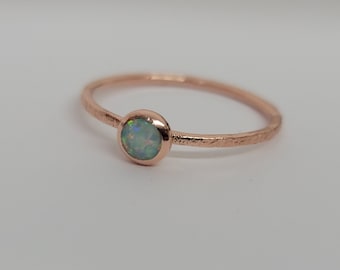 Solid Copper Ring White 4mm opal Organic textured