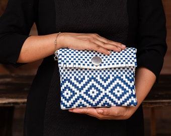 Artisan Clutch - Handwoven makeup bag made from recycled plastic - gift for her.