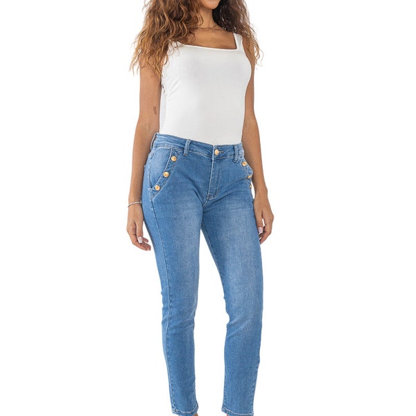 Damen Skinny Stretch Jeans Ausgestelltes Push up Damen Denim Slim Fit Hosen 8-16