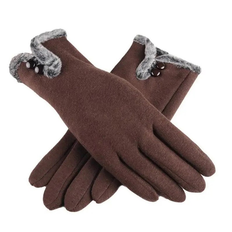 Gants d'hiver pour femmes, pour écran tactile, polaire épaisse, chaude, confortable, fourrure douce Marron