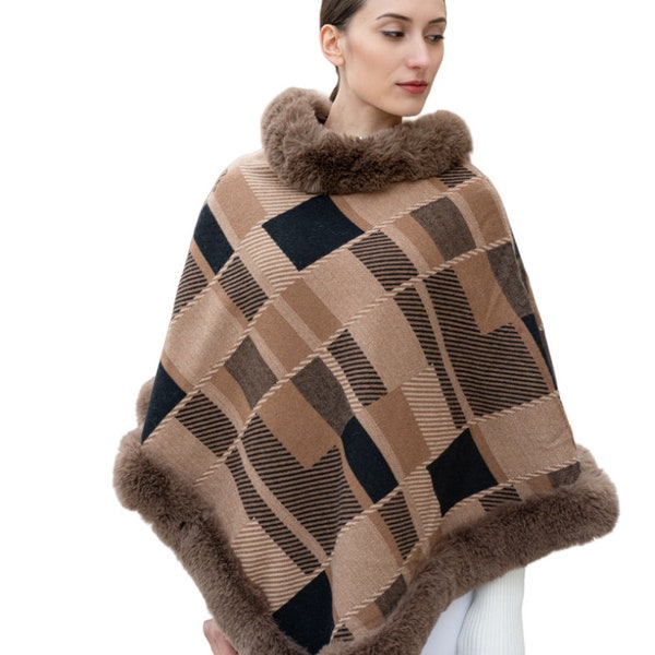 Women's Winter Fur Poncho Multicolour Stylish Soft Warm Outdoor Coat