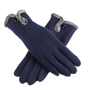 Gants d'hiver pour femmes, pour écran tactile, polaire épaisse, chaude, confortable, fourrure douce Bleu