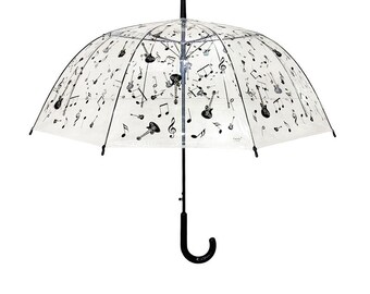 Paraguas largo transparente estilo musical paraguas automático forma de campana impermeable