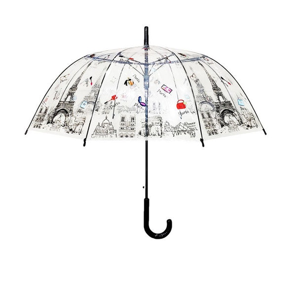 Parapluie Transparent Paris Design Automatique Transparent Forme Cloche Nervures Parapluie