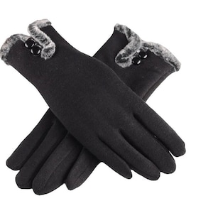 Gants d'hiver pour femmes, pour écran tactile, polaire épaisse, chaude, confortable, fourrure douce Noir