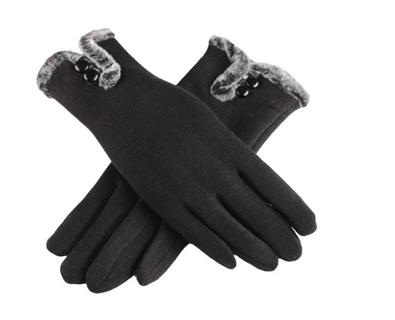 Gants d'hiver pour femmes, pour écran tactile, polaire épaisse, chaude, confortable, fourrure douce Noir