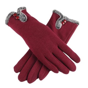 Gants d'hiver pour femmes, pour écran tactile, polaire épaisse, chaude, confortable, fourrure douce Rouge