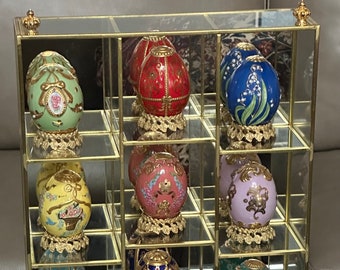 RARE-Russian Franklin Mint Faberge Eggs Set of 12 with Hard-to-find Display Stand