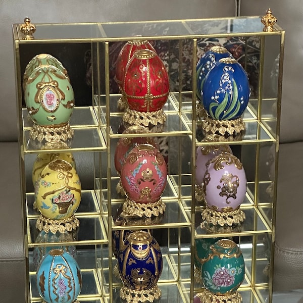 RARE-Russian Franklin Mint Faberge Eggs Set of 12 with Hard-to-find Display Stand