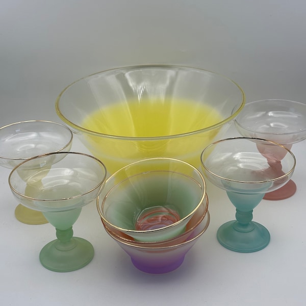 8 piece Mid Century Multi-Pastel Colored Blenko Serving Set