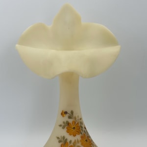 Vintage Fenton Yellow Satin Art Glass Jack-in-the-Pulpit Signed Vase