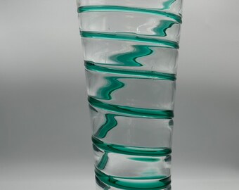Vintage Blenko Handblown Vase with Turquoise Swirl Banding