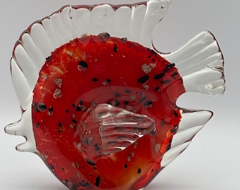 Murano Style Red & Gold Tropical Fish Art Glass