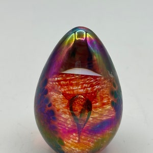 GES Glass Eye Studio Egg Art Glass 03 Paperweight Iridescent Rainbow