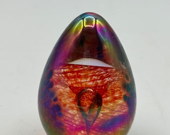 GES Glass Eye Studio Egg Art Glass 03 Paperweight Iridescent Rainbow