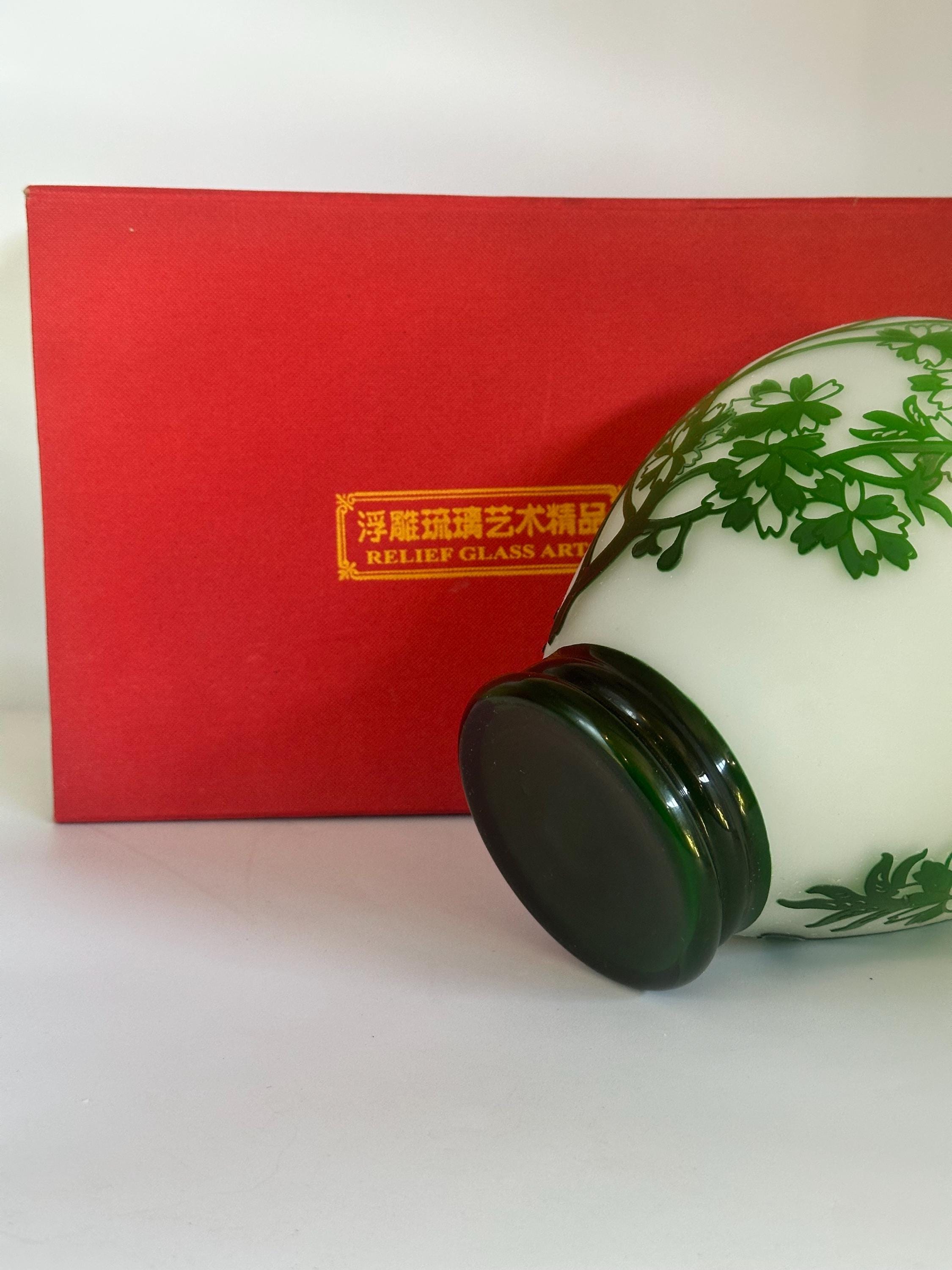 ヴィンテージ中国レリーフガラス花瓶 - Etsy 日本