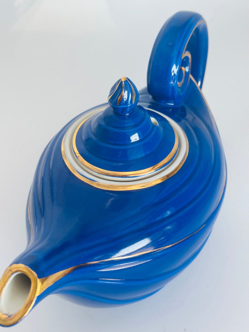 Hall Cobalt Blue Aladdin Teapot With Gold Trim 1950s Vintage MCM Etsy