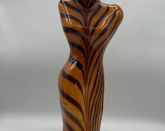 Vintage Murano Female Body Torso Tiger-Striped Amber Vase