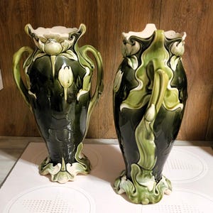 Real pair of majolica/barbotine vases