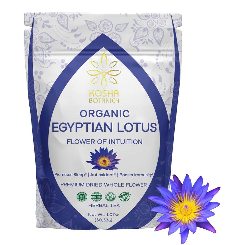 Flores enteras de loto egipcio orgánico - Nymphaea caerulea seca de primera calidad - Hierba de loto azul - Té de loto azul - 1,07 oz (30,33 g) imagen 1