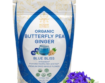 Té de hierbas orgánico de guisante de mariposa y jengibre: hojas sueltas naturales (56 g)
