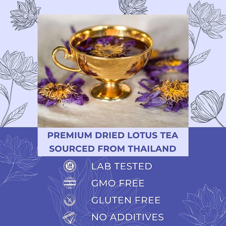 Flores enteras de loto egipcio orgánico - Nymphaea caerulea seca de primera calidad - Hierba de loto azul - Té de loto azul - 1,07 oz (30,33 g) imagen 5