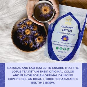 Flores enteras de loto egipcio orgánico - Nymphaea caerulea seca de primera calidad - Hierba de loto azul - Té de loto azul - 1,07 oz (30,33 g) imagen 3