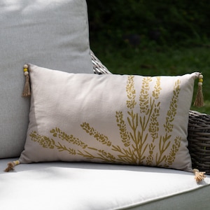 Lavender Pillowcase | Tasseled 12x20 Accent Cushion Cover | Decorative Pillow | Unique Gift | Lumbar Pillow | Boho Shams | Hand Painted Sham