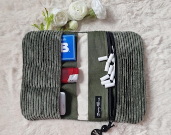 Tabaktasche; Drehtasche; Cord;  Olivgrün