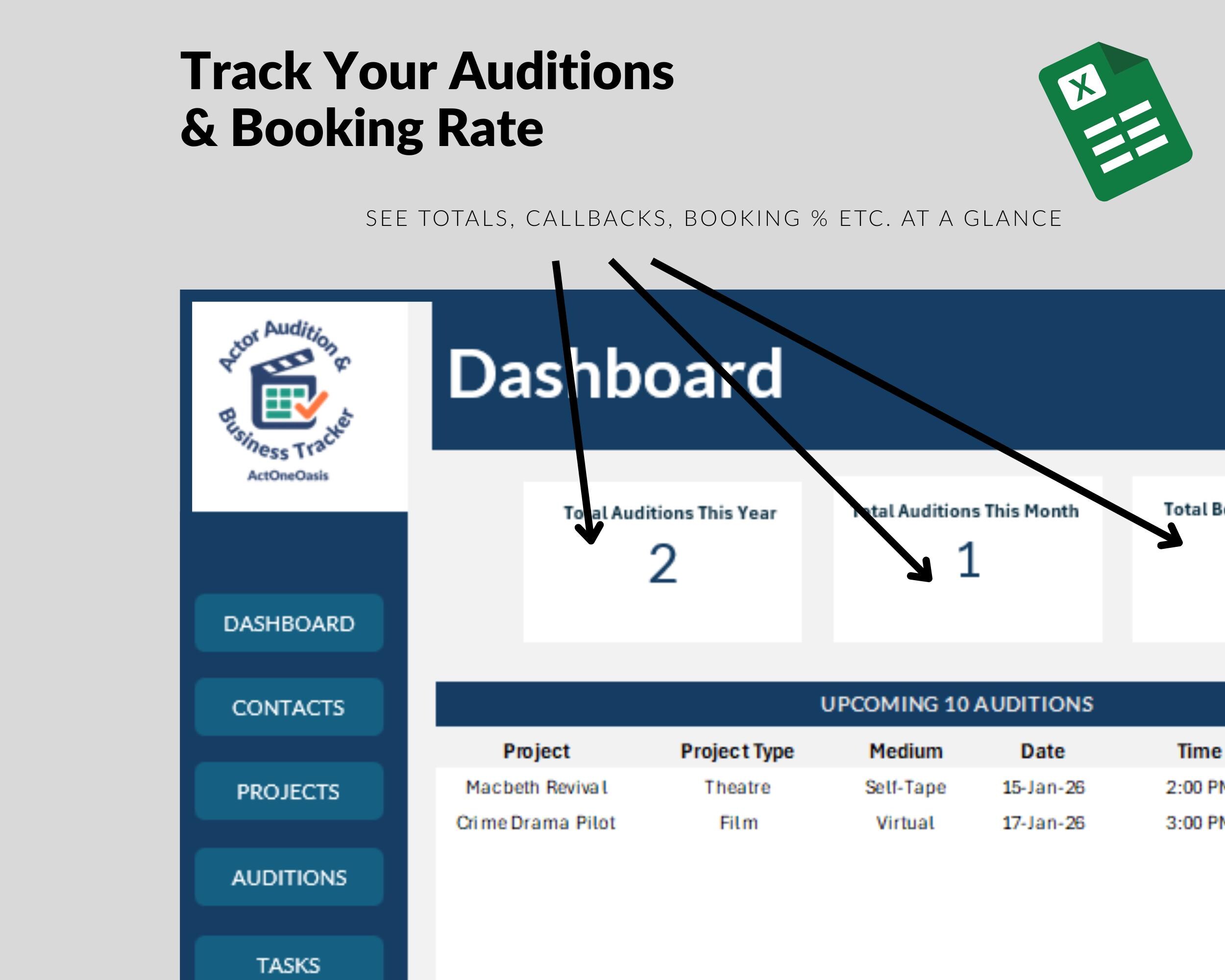 Actor Audition Tracker - Excel Workbook - Etsy