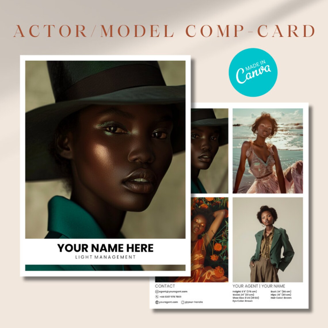 Actor Model Comp Card Template: 2-page Canva Design - Etsy
