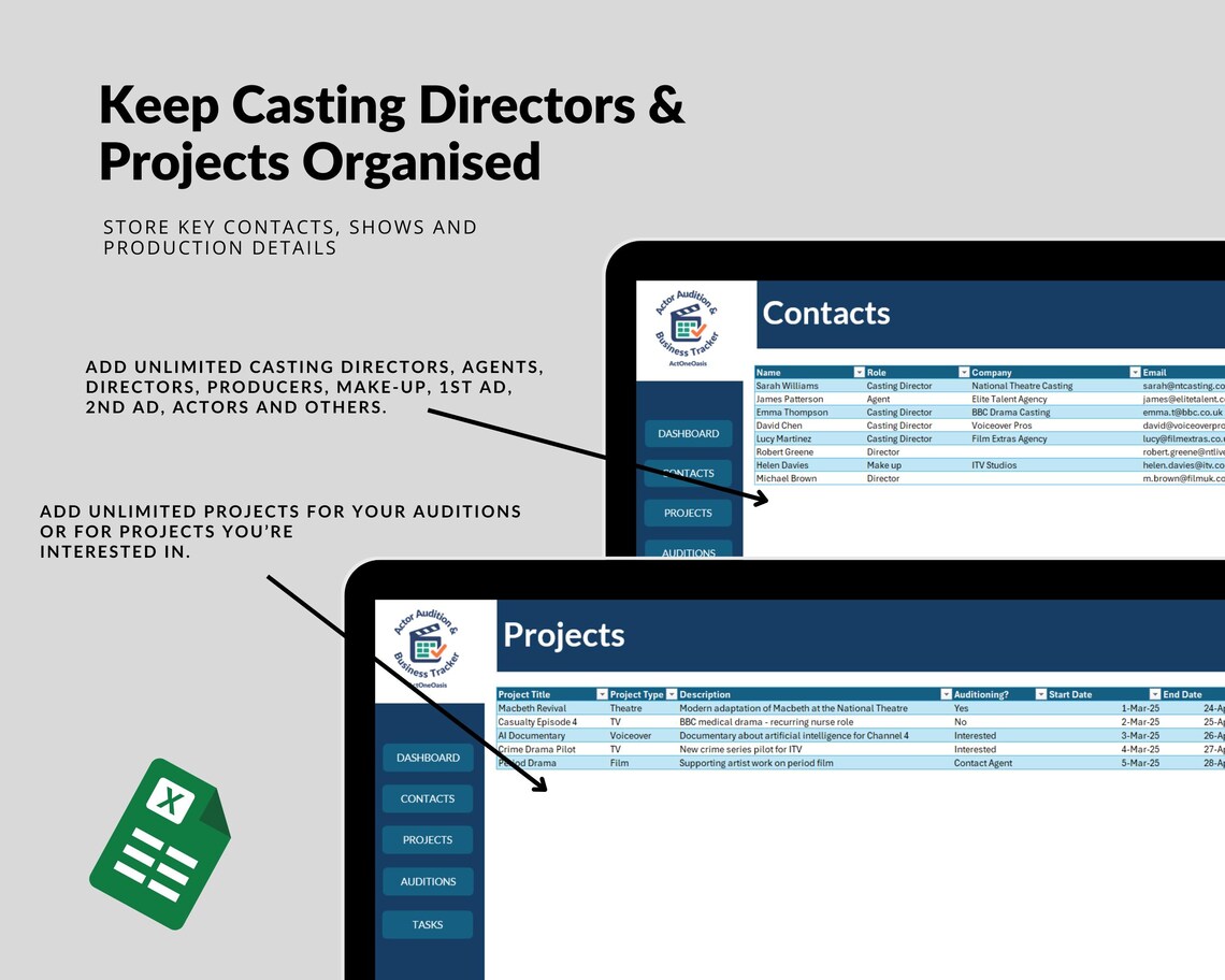 Actor Audition Tracker - Excel Workbook - Etsy
