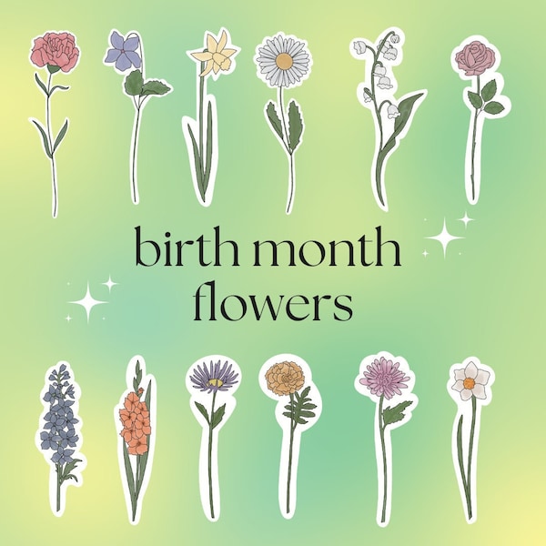 Birth Month Watercolor Flower Stickers (Individual and Packs!)