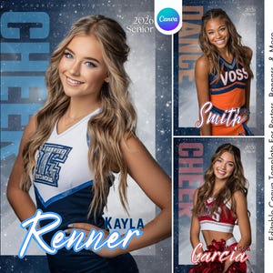 Cheerleader & Dancer Canva Template | Cheer and Dance Banner, Senior Sports Poster, Memory Mate Gift | Custom Cheer Digital Background